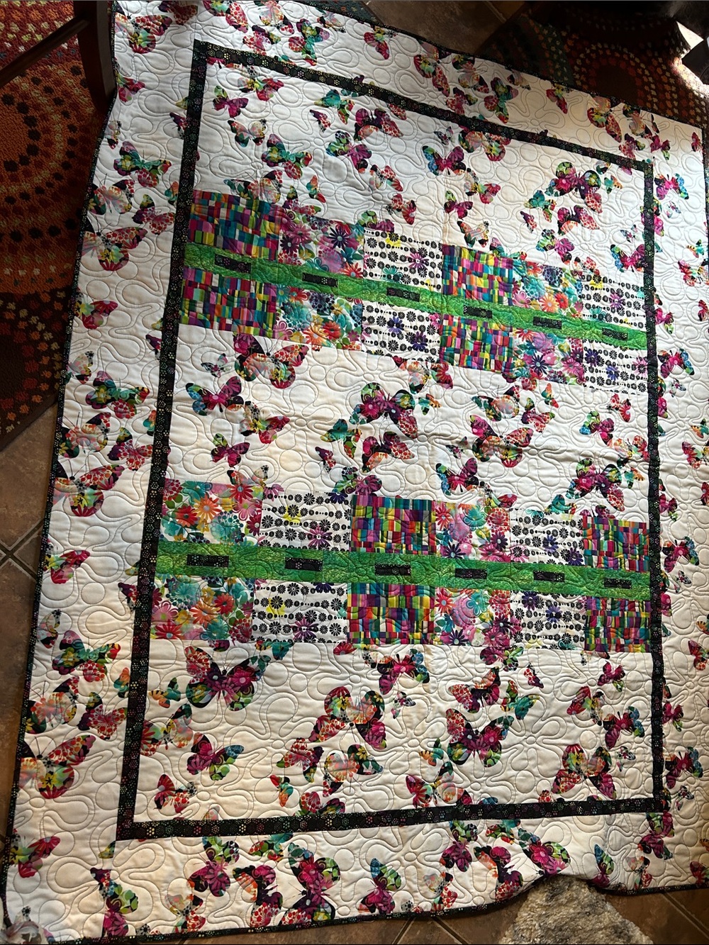 ONE OF A KIND - HANDCRAFTED Butterfly Garden Quilt
